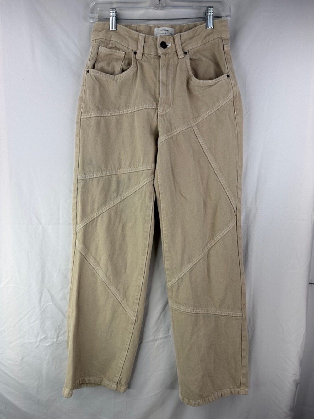 Cotton On Women Size 4 Long Low Straight Khaki Panel 5 Pocket 100% cotton Jeans